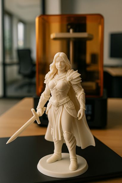 Smooth and detailed character figurine printed in white resin